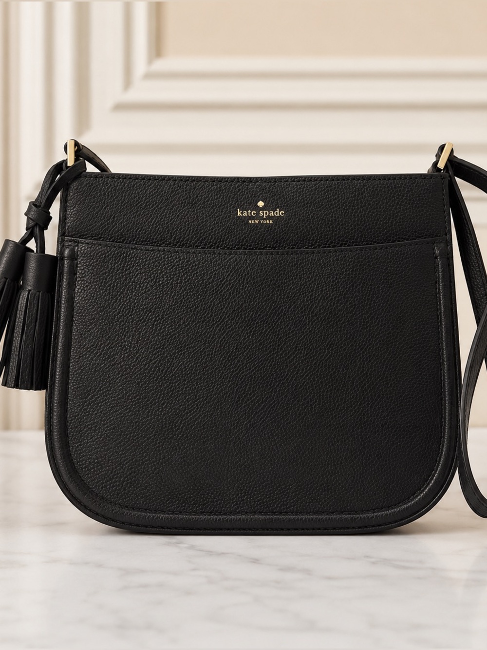 kate spade Black Pebbled Leather Crossbody Bag with Gold Hardware